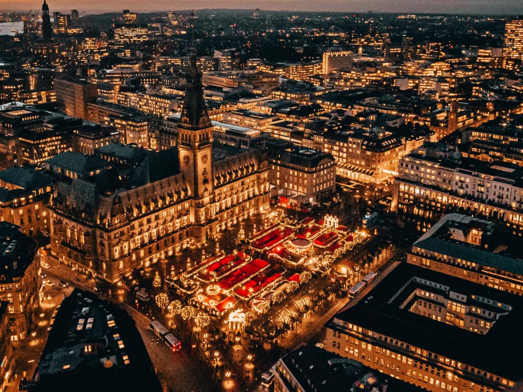 Christmas Market in Hamburg in front of the Town Hall
