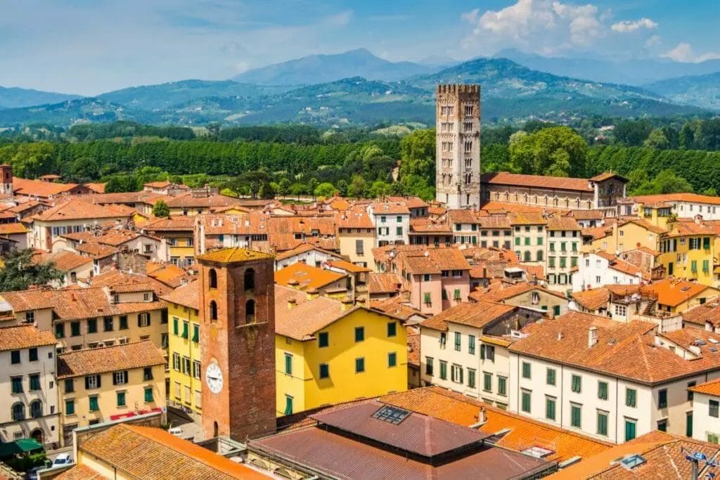 Best Cities in Italy to Visit - Lucca -Skyline with mountains in the back