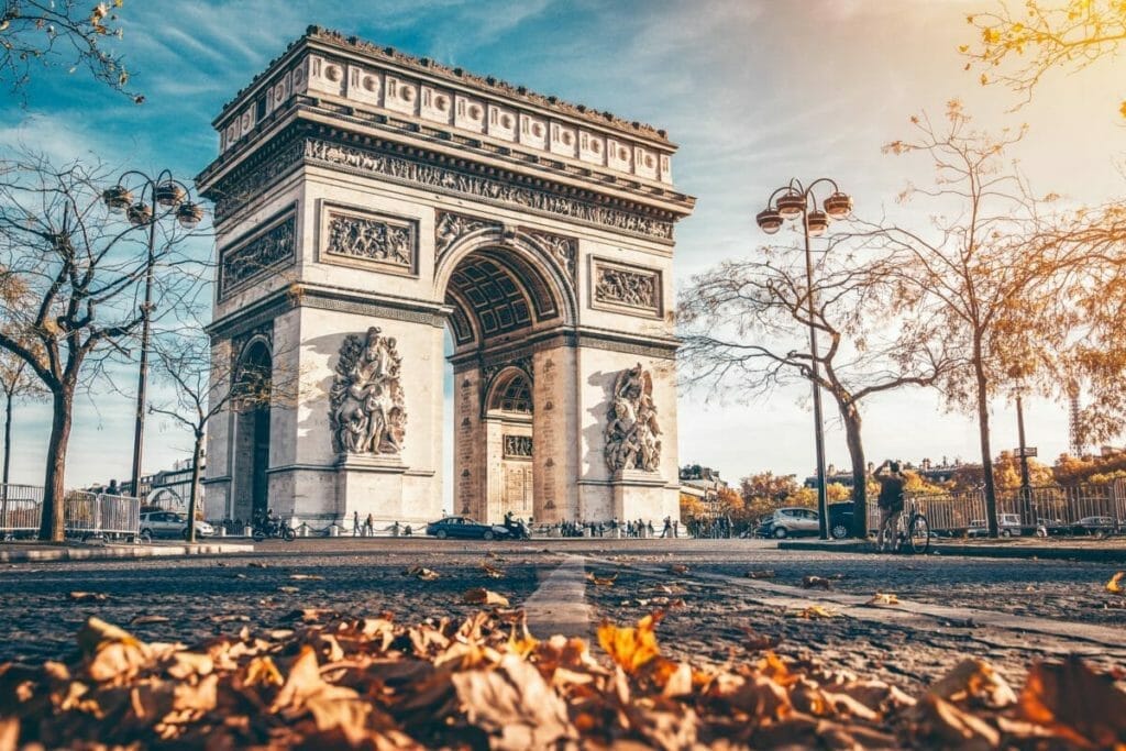 Arc de Triomphe with Autumn Leaves - France Landmarks