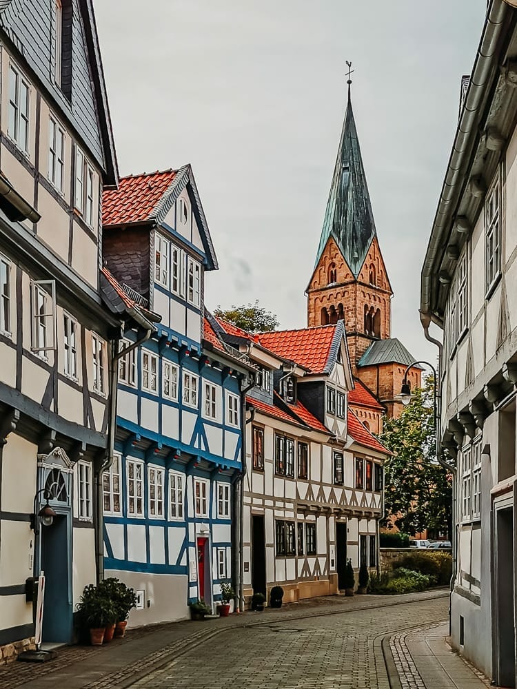 Gasse mit Fachwerkhäusern in der Altstadt von Wolfenbüttel- Wolfenbüttel Sehenswürdigkeiten