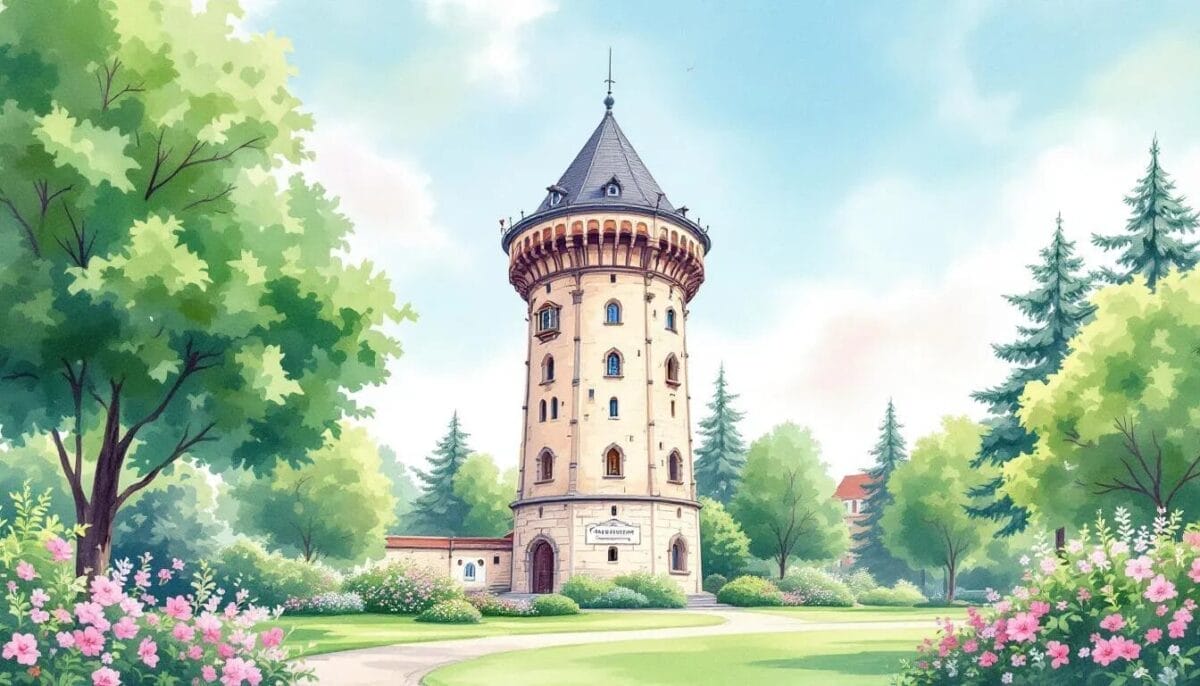 Der Wasserturm im Benzpark, ein beliebter Ort für Einheimische und Touristen.