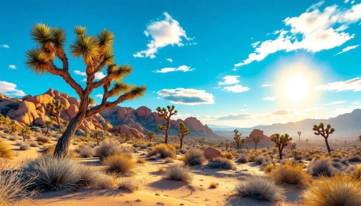 Die faszinierende Wüstenlandschaft des Joshua Tree Nationalparks mit seinen charakteristischen Joshua Trees.