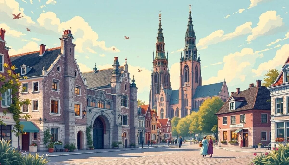 Historische Wahrzeichen in Zwolle, darunter die Sassenpoort und die Grote Kirche.