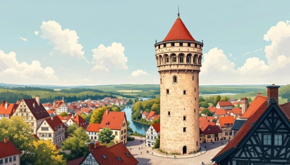 Aussichtsturm Alheimer mit Blick auf die Umgebung von Rotenburg an der Fulda.