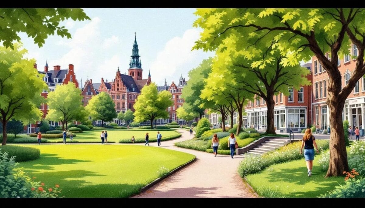 Natur und Parks in Deventer, mit grünen Flächen und Spaziergänger.