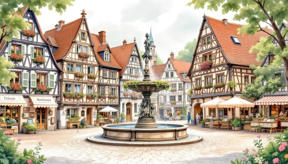 Marktplatz in Fritzlar mit Fachwerkhäusern und dem Rolandsbrunnen. Fritzlar Sehenswürdigkeiten