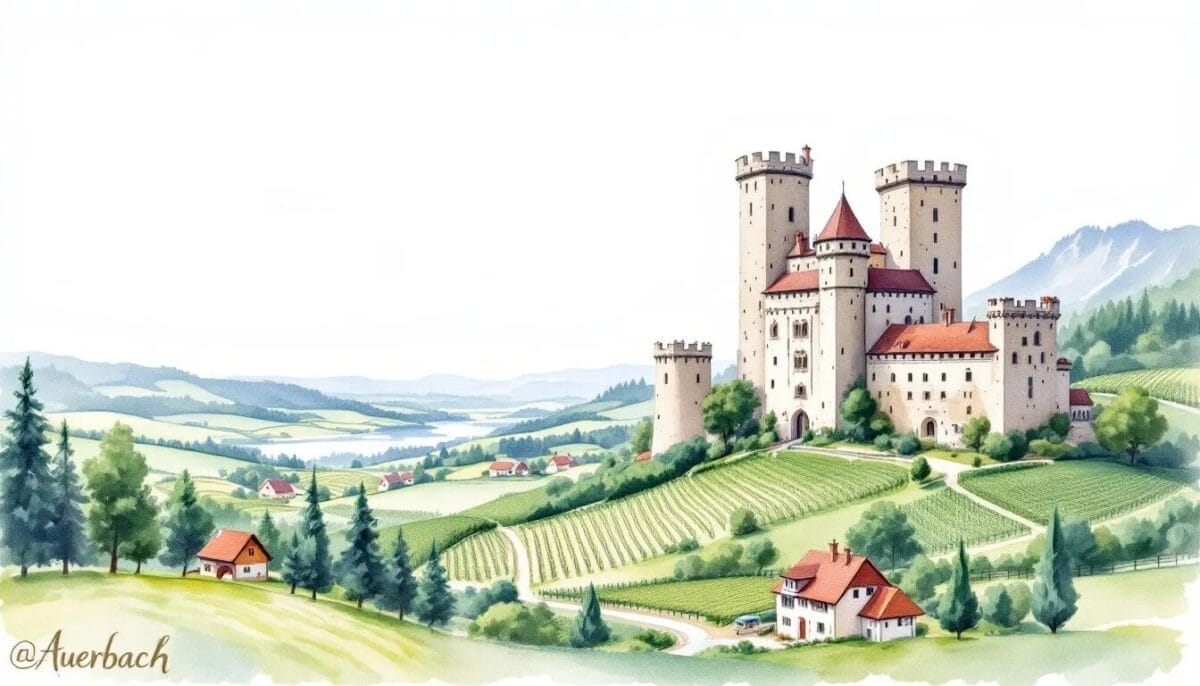 Top Bensheim Sehenswürdigkeiten: Die besten Ausflugsziele an der Bergstraße 8 Das Schloss Auerbach, eine beeindruckende Burg mit Blick auf die Weinberge von Bensheim. Sehenswürdigkeiten Bensheim