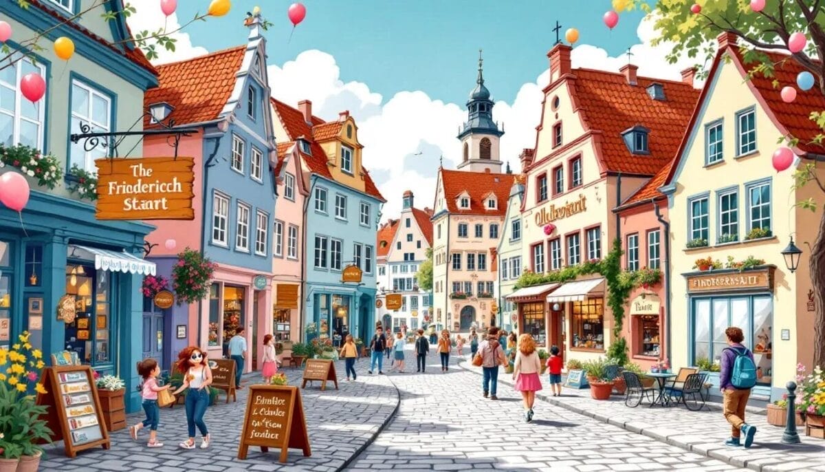 Blick auf die historische Altstadt von Friedrichstadt, mit ihren charakteristischen Gebäuden und Straßen. Friedrichstadt Sehenswürdigkeiten