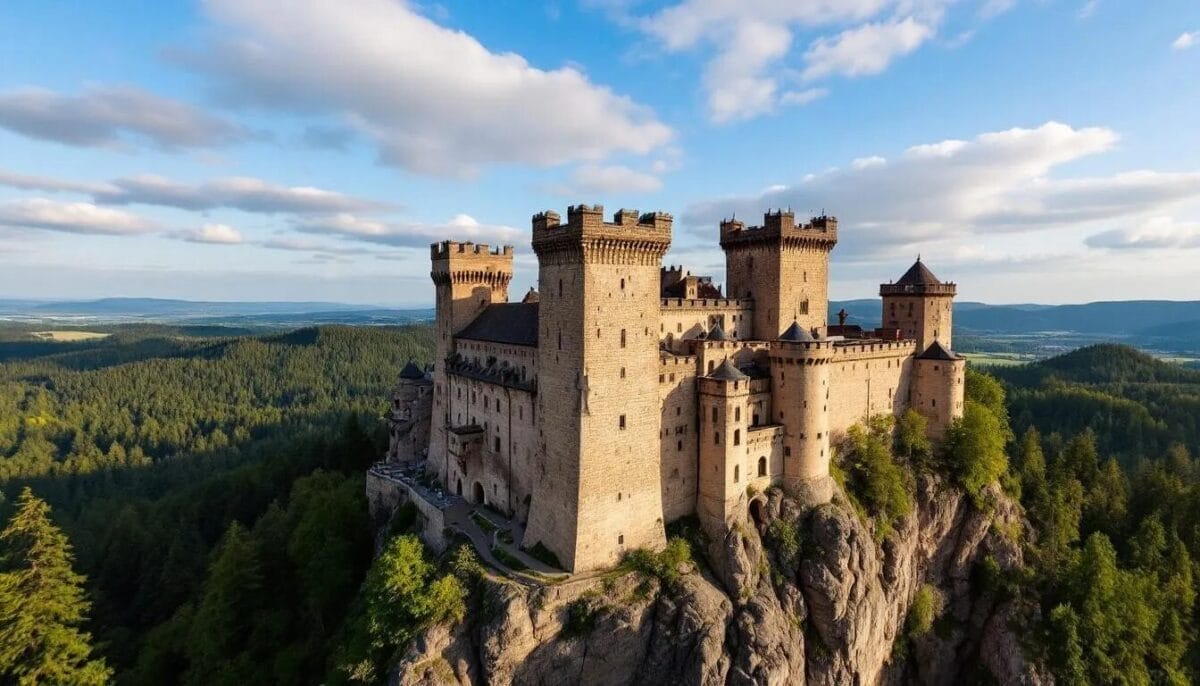 Die Wartburg thront majestätisch auf einem Felsen über dem Thüringer Wald und bietet einen beeindruckenden Blick auf die umliegende Landschaft. Diese Sehenswürdigkeit in Eisenach ist ein bedeutendes historisches Bauwerk und ein beliebtes Ausflugsziel für Wanderer und Geschichtsinteressierte.