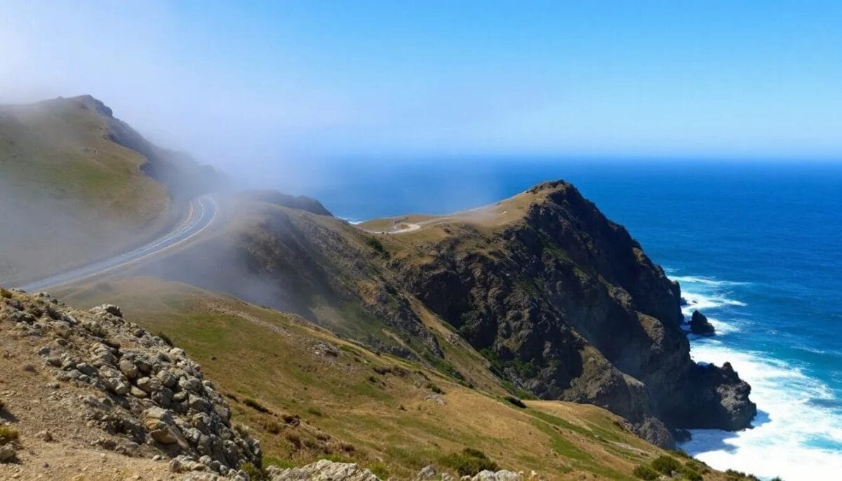 Die malerische Küstenstraße Highway One mit Blick auf den Ozean und die Klippen.