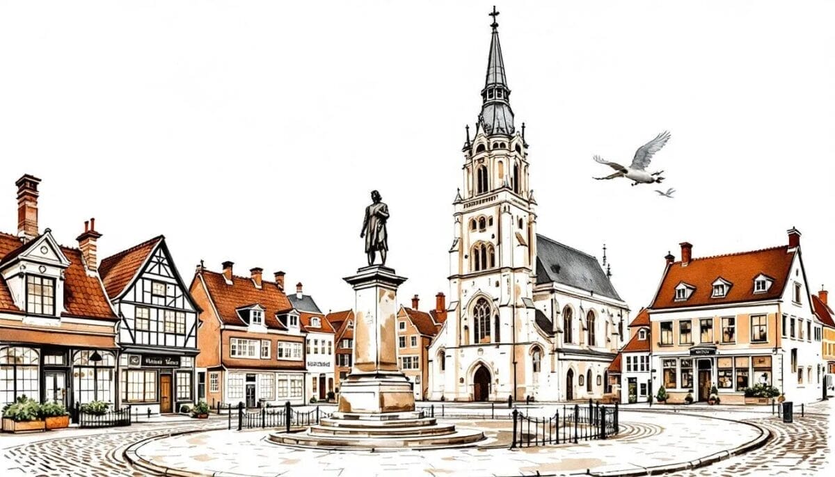 Historische Wahrzeichen in Deventer, darunter eine alte Kirche und Denkmäler. Deventer Sehenswürdigkeiten