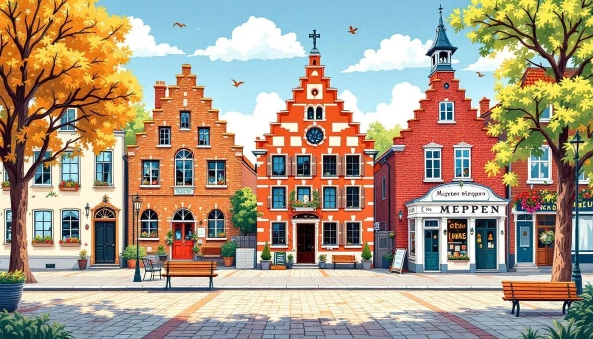Historische Bauwerke in Meppen, darunter das Rathaus und das Stadtmuseum. Meppen Sehenswürdigkeiten