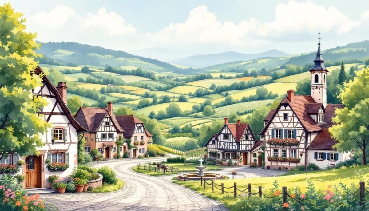 Ausflugsziele in der Umgebung von Eguisheim, einschließlich der Städte Colmar und Kaysersberg.