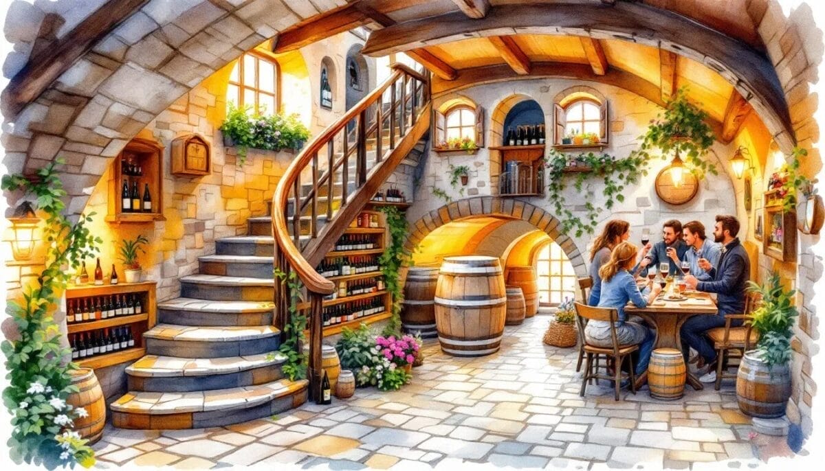 Ein Weinkeller in Riquewihr, wo Weinverkostungen stattfinden.