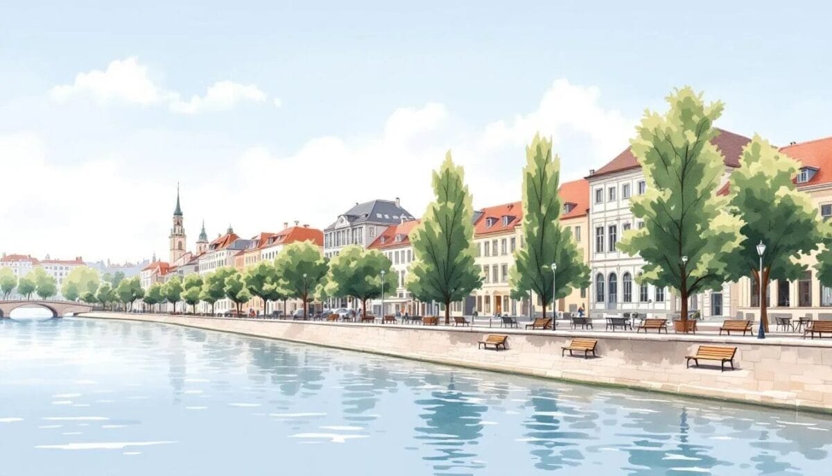 Die Rheinpromenade in Speyer, ein schöner Ort zum Entspannen und Genießen.