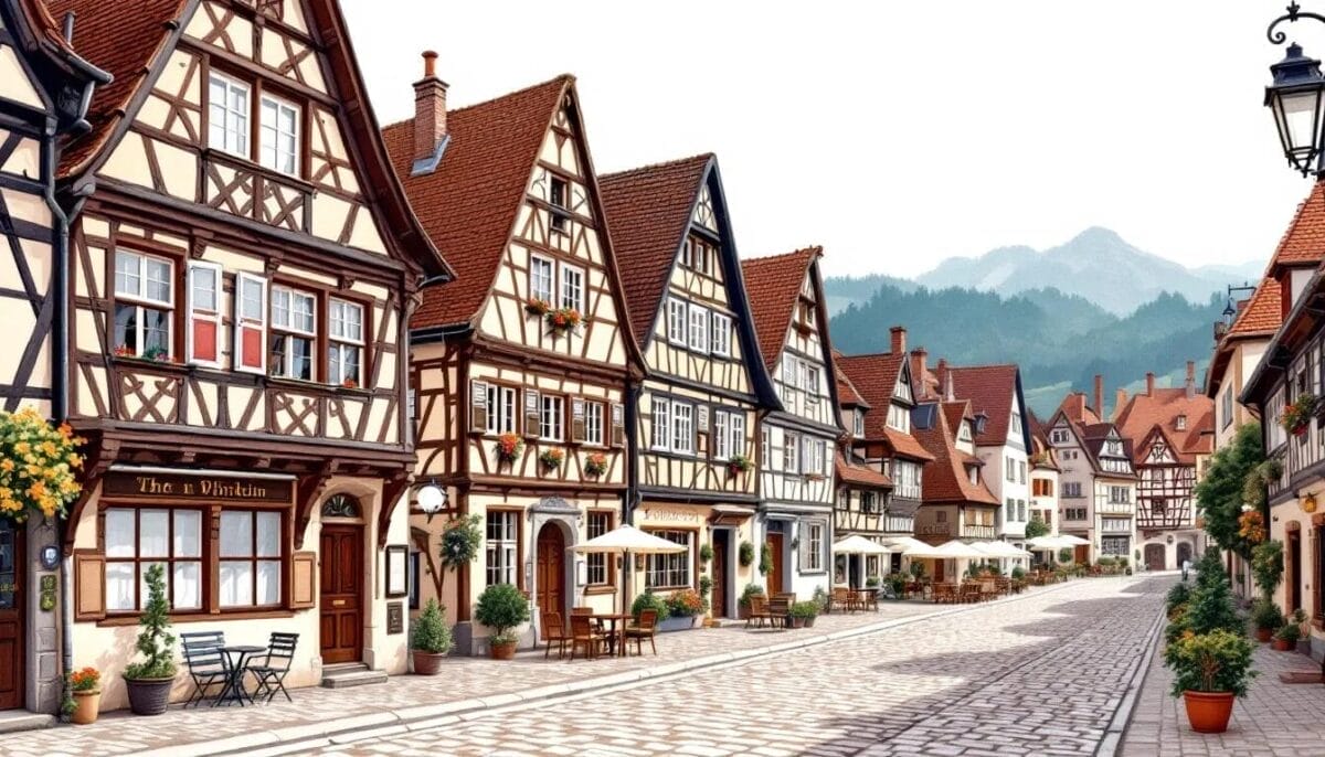 Historische Altstadt von Weinheim mit Fachwerkhäusern.
