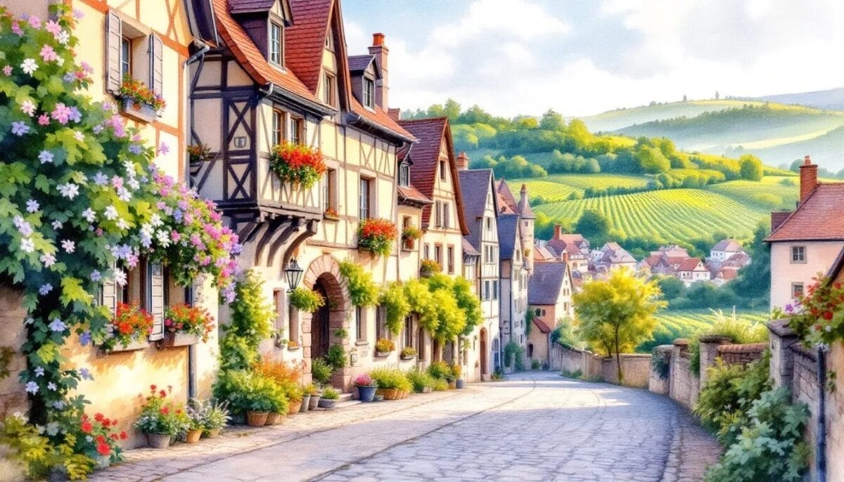 Sehenswürdigkeiten in Eguisheim, einschließlich der Wehrmauern und der Altstadt.