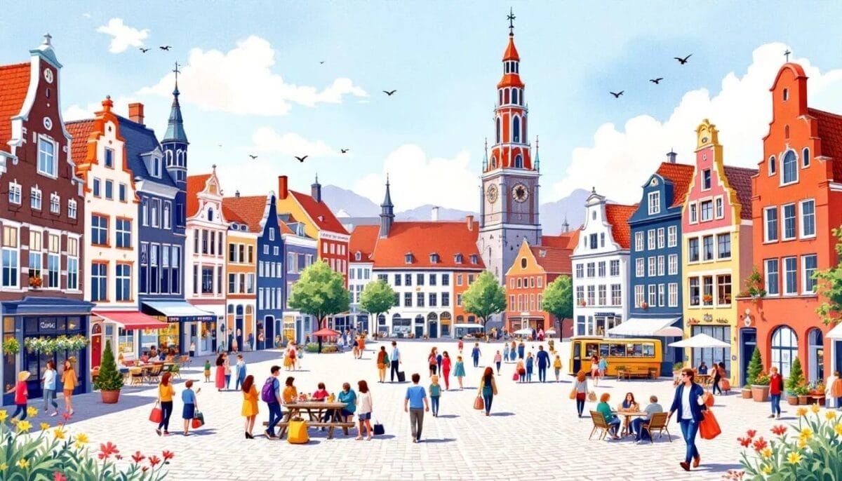 Der Grote Markt, das Herz der Stadt Groningen mit geschäftigem Treiben.
