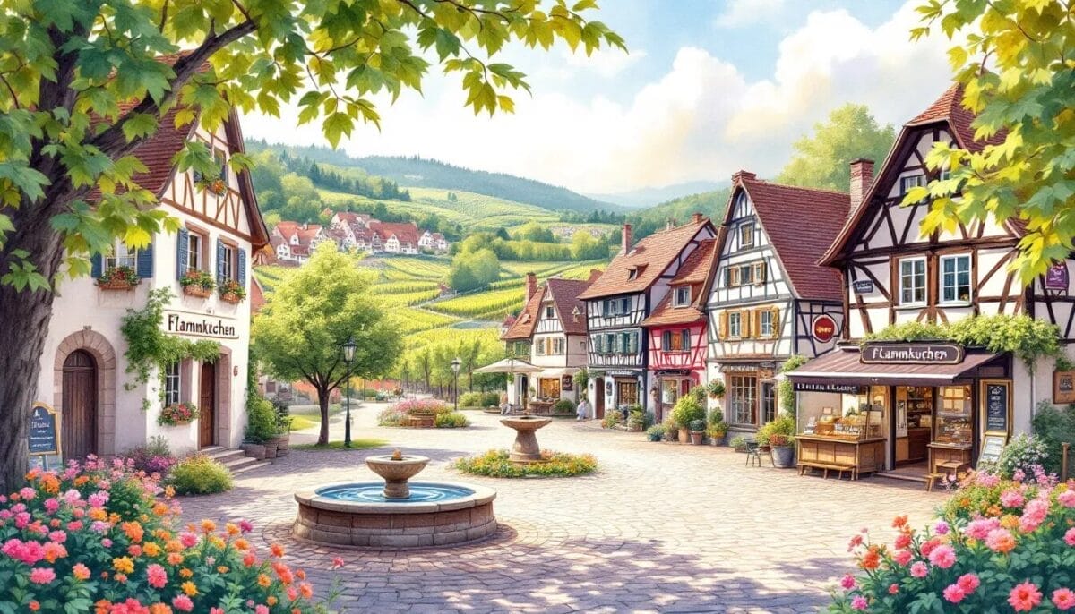 Top 15 Ausflugsziele Elsass: Highlights für Deine Reise 5 Kulinarische Highlights im Elsass, einschließlich Flammkuchen.